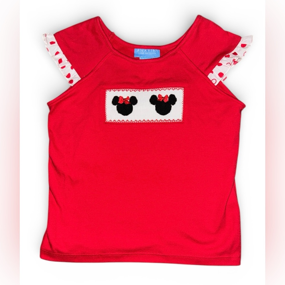 Anavini Red Kids Shirt smocked Minnie Mouse Design